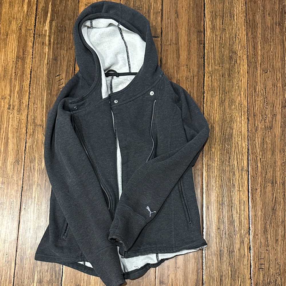 Puma Gray Fleece-Lined Hooded Jacket